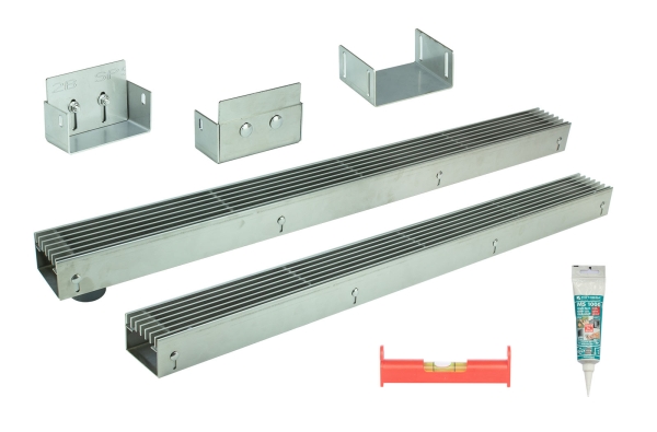 Edelstahlentwässerungsrinnen Bauhöhe 60 bis 80mm, Rost Längsstabrost SET Typ 2